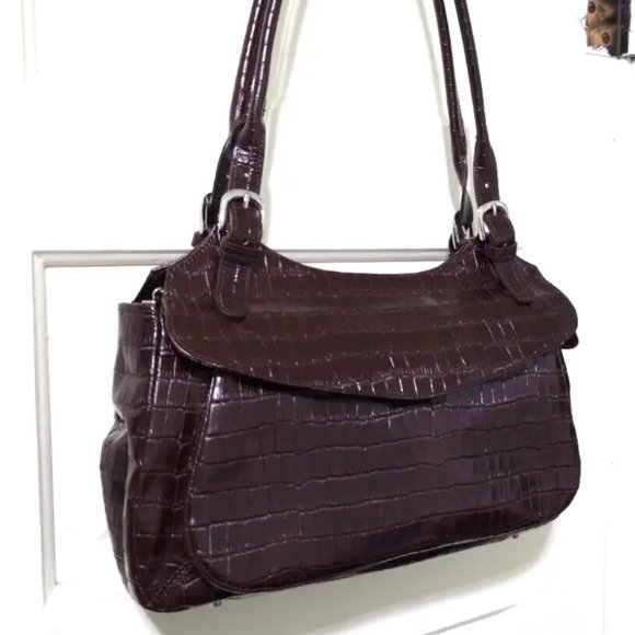 NEW MAXX New York Chestnut Red 100% Croco Embossed Leather Shoulder Bag Purse - Picture 10 of 16